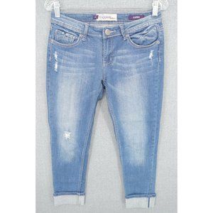 Vigoss Jeans Womens 27 Blue Skinny Capri Stretch Cuffed Distressed Denim
